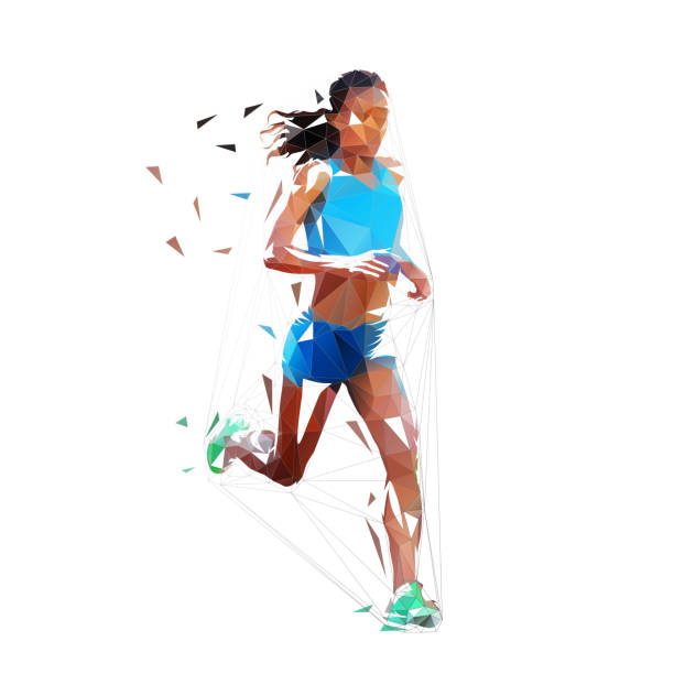 Running woman, low polygonal isolated vector illustration